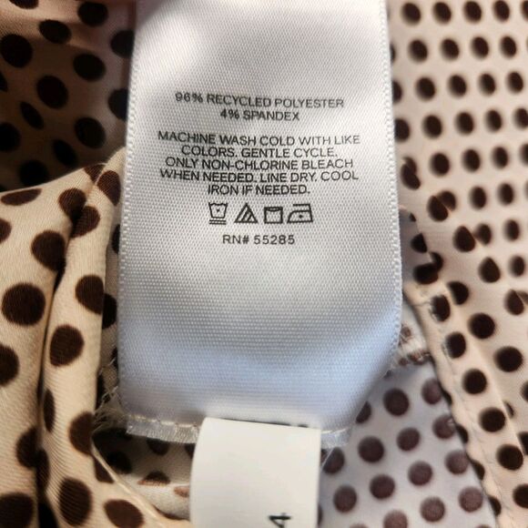 Express Shirt Womens Large Brown Polka Dot Short Sleeve Keyhole Back Blouse Top - Picture 6 of 6